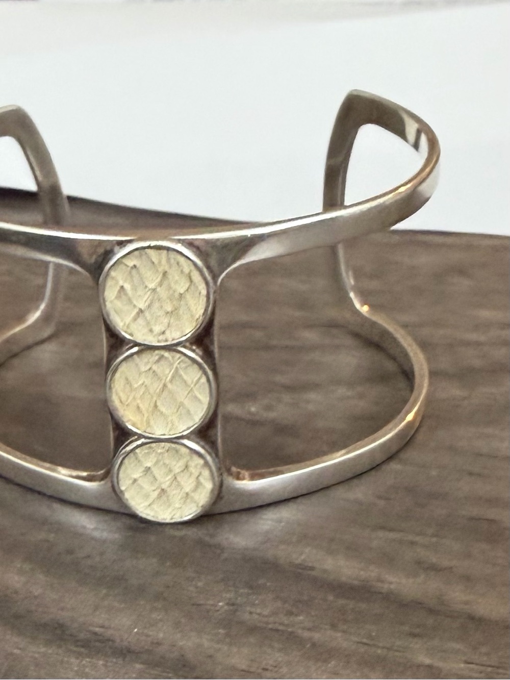 Jay Heron Designer Silver Cuff Bracelet with Snakeskin Inlay